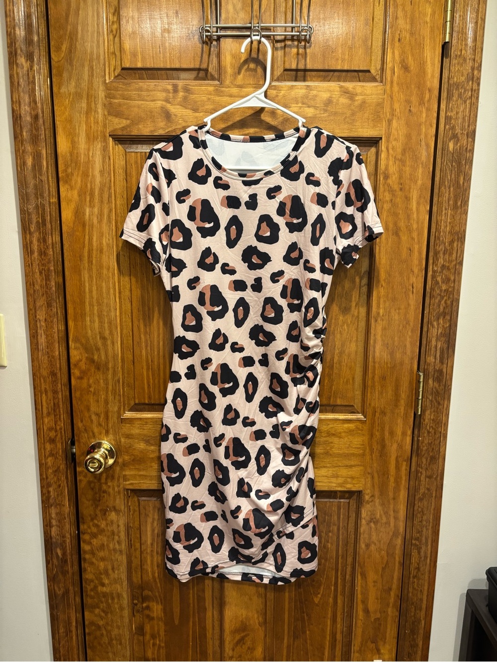 SHEIN Blush Pink and Brown Leopard Midi Dress